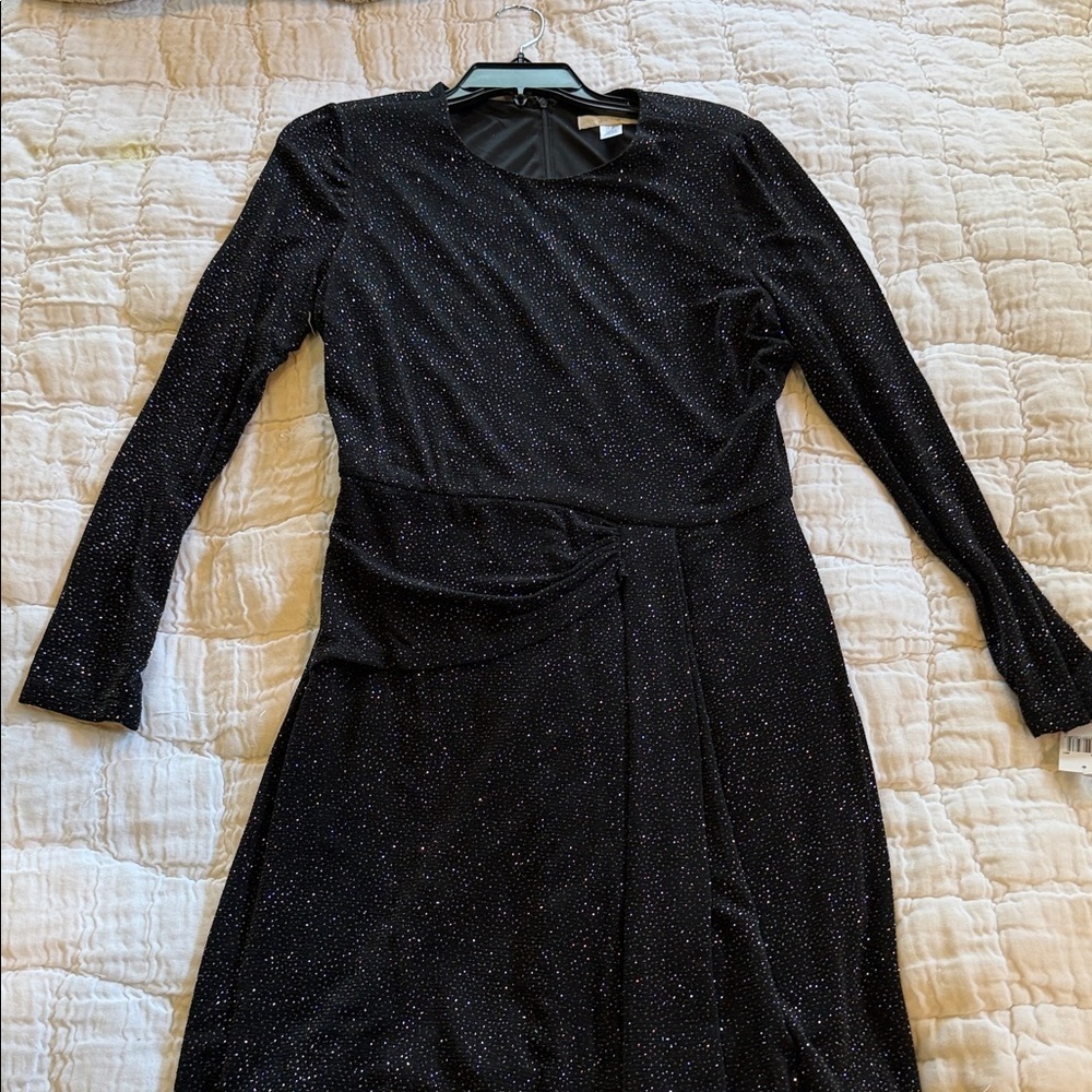 London Times Black Sparkle Long Sleeve Evening Dress